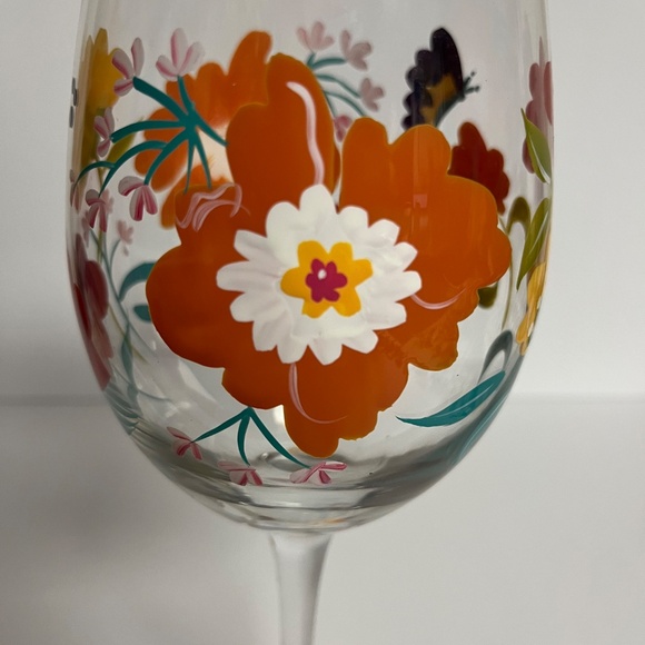 Pier 1 Imports Spring Floral Hand Painted Wine Glass Water Goblet Mouth Blown - Picture 5 of 12